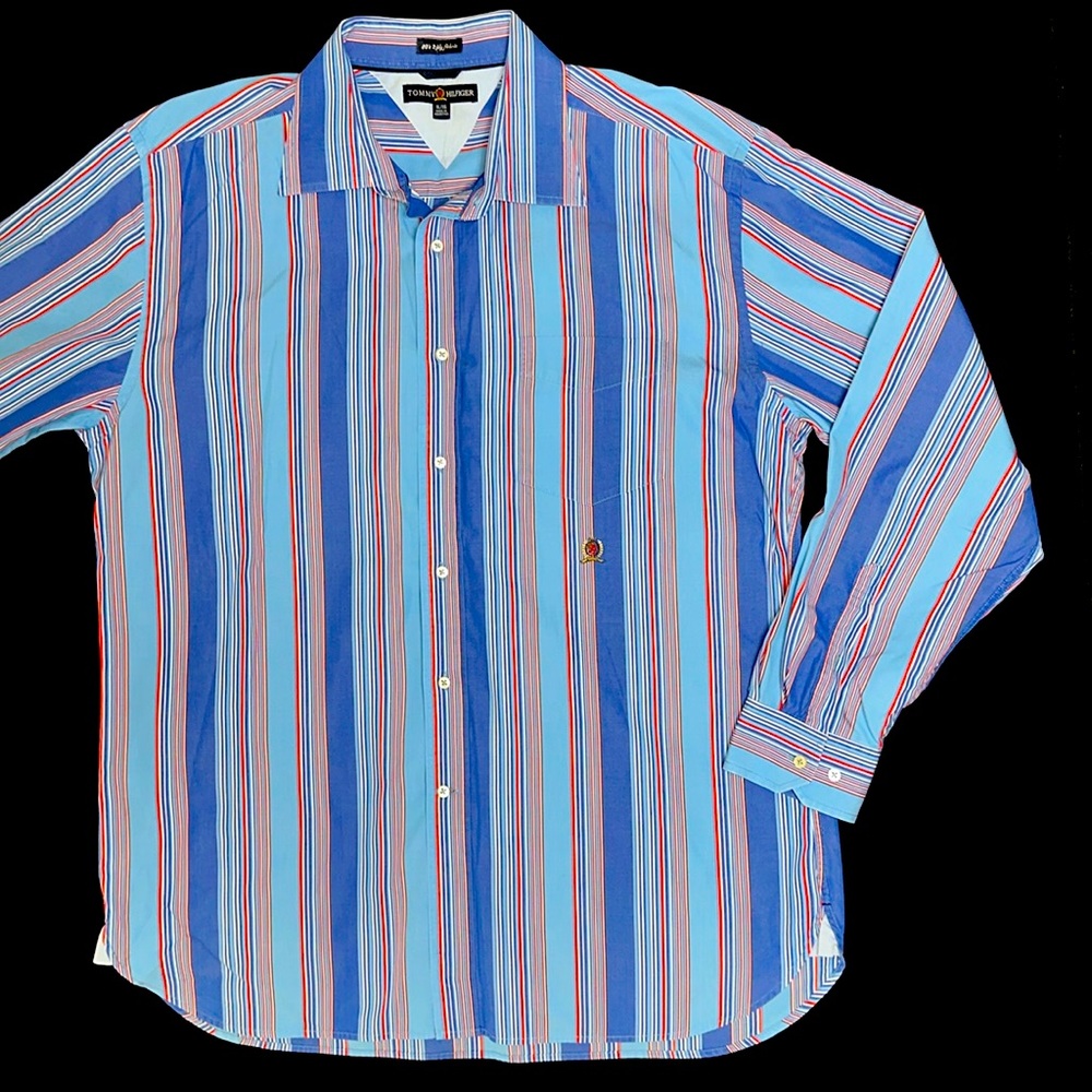 Tommy Hilfiger men’s dress shirt size XL red white and blue stripes